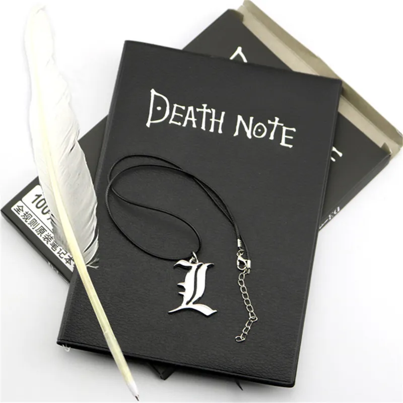 Uptodat buy A5 Anime Death Note Notebook Set Leather Journal and Feather Pen Journal black Death Note book Pad deathnote