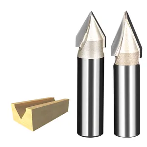 HUHAO Wooden Router It End Mill V Groove Carving Bit CNC Engraving Milling Tool 1/4 Shank 2 Flutes Spiral Bits For Wood