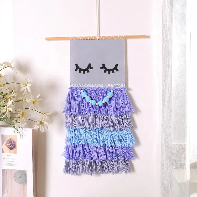 Hiasan Dinding Katun Bayi, Macrame Pelangi Hiasan Dinding untuk Dekorasi Kamar Rumahan