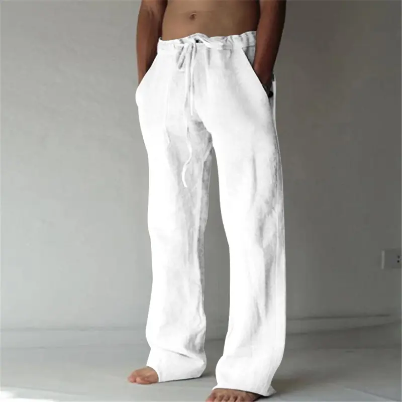 Hot Selling Herren elastische Taille Hosen Leinen lässig einfarbig dünne Leinen Herren Baggy Pants