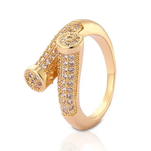 Hot Sale Creative Personality Men Women Gold Plate Jewelry Adjustable Nail Brass Ring With CZ Stone
