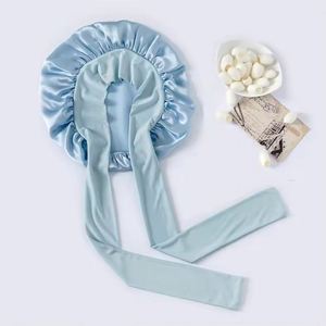 Bonnet de nuit en soie 100% mûrier 16 mm, simple couche, à bord large, élastique réglable, grand format - Product Image 2