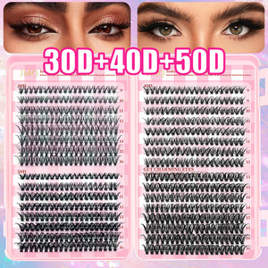 Coffret de 32 rangées de faux cils en bouquets individuels, 30D 40D 50D mixtes, 9-16mm, style croisé, fibres synthétiques, courbure D - Product Image 1