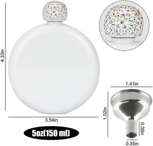 150ml Rond Petit Flacon Blancs Sublimation <span class=keywords><strong>Whisky</strong></span> Flagon Brillant Strass Couvercle En Acier Inoxydable Mini Flacon De Hanche - Product Image 2