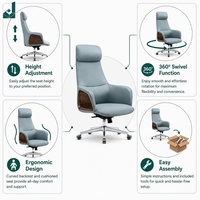 Chaise de bureau de direction de luxe à dossier haut en cuir PU, pivotante, avec finition bois, pour bureau privé, immeuble de bureaux, zone de réception