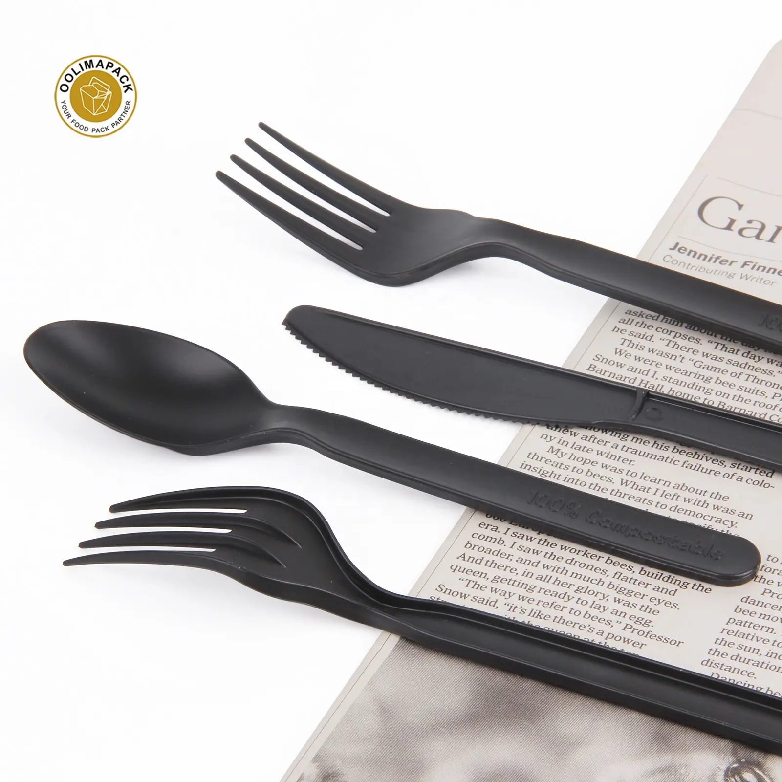 Biodegradable flatware 100% compostable disposable CPLA cutlery set black 170mm fork knife spoon tableware set