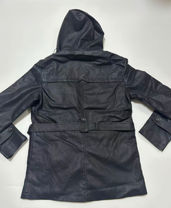 Giacca da moto da <span class=keywords><strong>uomo</strong></span> invernale all'ingrosso con Logo personalizzato-<span class=keywords><strong>Trench</strong></span> in <span class=keywords><strong>pelle</strong></span> sintetica con cappuccio tinta unita (capispalla antivento caldo) - Product Image 6