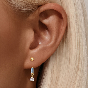 Pendiente de Plata de Ley S925 con Borla de Aguamarina en Forma de C, Diseño Moderno, 18k, para Mujer - Product Image 4