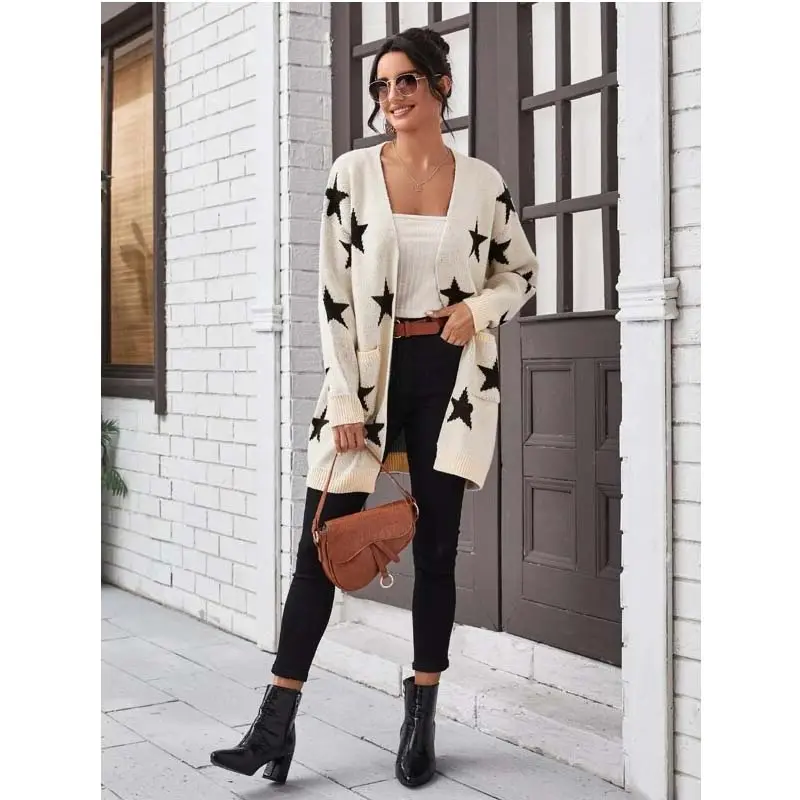 cos woman Wholesale price Patch Pocket Drop Shoulder Star Cardigan Wit knitted sweater