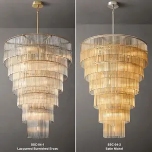 Modern Crystal Glass Rod Pendants Multi-Layer Chandelier Lighting Fixture For Living Dining Room Kitchen Island Foyer Lobby