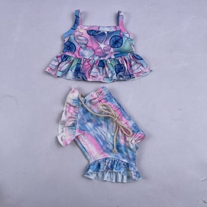 Qingli OEM No Tariffs Ruffle 2 Piece Set for Girls Kids <strong>Cute</strong> Pink Custom Smock <strong>Tshirt</strong> and Shorts Set for Kids - Product Image 5