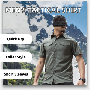 Chemise tactique vintage à manches courtes en twill de polyester pour homme, finition délavée, activités de plein air, randonnée, voyage, trekking - Product Image 2