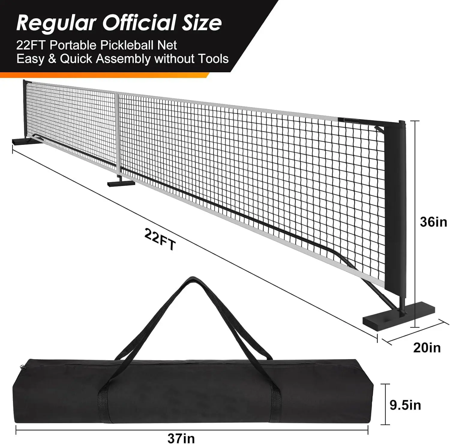 Pickleball Net Draagbaar Buiten, 22 Ft Usapa-Regelgeving Op Ware Grootte, Stabiel Metalen Frame Voor Weerbestendig Spelen In Achtertuinen