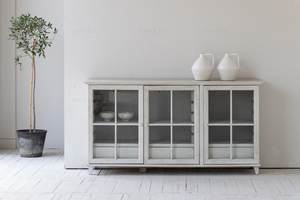 Credenza in Stile Country Francese Shabby Chic Japandi, Legno di Pino Riciclato, Fatta a Mano, Bianco Antico, per <span class=keywords><strong>Soggiorno</strong></span> e <span class=keywords><strong>Cucina</strong></span> in Stile Fattoria - Product Image 6