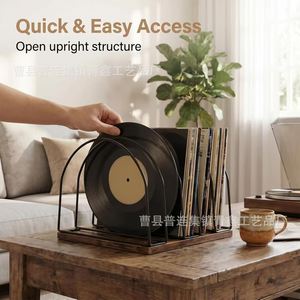 Organizador de escritorio de madera y hierro para discos de vinilo, almacenamiento de CD y DVD - Product Image 2