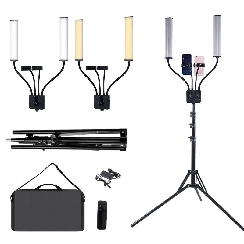 45W Tattoo Beauty Double Tube Light 2 Arms LED Live Fill Light Adjustable Temperature Foldable Portable Eyelash Extension Lamp