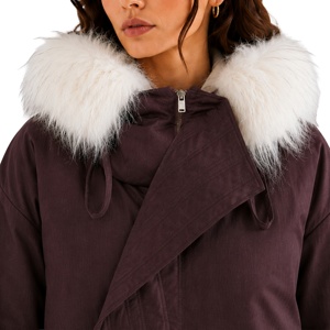 Chaqueta con capucha de piel sintética para <span class=keywords><strong>mujer</strong></span>, abrigo <span class=keywords><strong>acolchado</strong></span> cálido de invierno, con dobladillo en contraste, casual, con cremallera, tipo <span class=keywords><strong>anorak</strong></span>, con solapa asimétrica - Product Image 6