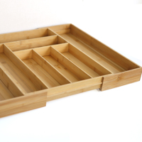 Plateau de rangement extensible en bois de bambou pour ustensiles de cuisine, plateau à couverts en bois, organisateur de couverts en bois