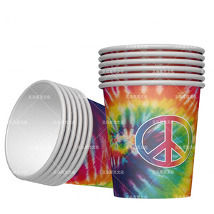 Ensemble de vaisselle de fête arc-en-ciel tie-dye coloré : assiettes, gobelets, serviettes, ustensiles – Fournitures d'anniversaire 40-60 pièces, thème floral Paix et Amour - Product Image 4