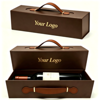 Cadeau vin bordeaux personnalisé avec poignée cuir et couvercle rabattable, emballage pliable luxueux avec logo personnalisé