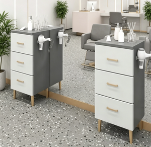 Meuble de Salon Professionnel avec 3 Tiroirs, Poste de Coiffure Moderne avec Support pour Sèche-Cheveux, Ensemble de Mobilier de Salon de Beauté - Product Image 5