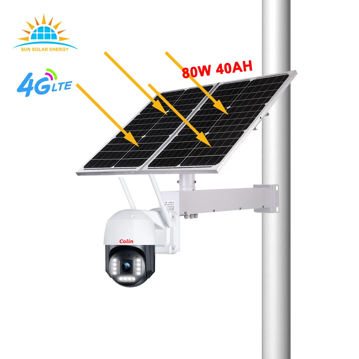 Gran panel solar 80W Batería grande 40AH energía inteligente tuya software al aire libre 4G o WiFi cámara CCTV con visión nocturna 8MP