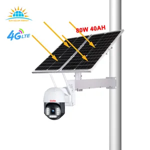 Big solar panel 80W big battery 40AH power smart tuya outdoor software 4g or wifi cctv camera with night vision 8MP
