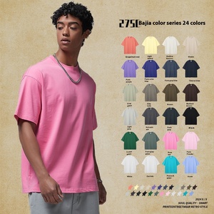 2025 nuovo marchio di tendenza t-shirt da uomo nebbia di puro cotone di <span class=keywords><strong>grandi</strong></span> dimensioni 275g toni della terra a maniche corte in puro solido lavorato a maglia da uomo - Product Image 4