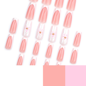 Ongles press-on carrés blancs en acrylique style français, couvrance totale, avec revêtement floral 3D, longueur moyenne, à coller – Meilleures ventes - Product Image 4