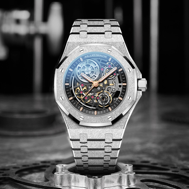 2023 LOW MOQ Custom logo Elegant Skeleton Dial Frosted Men Automatic Mechanical Watches
