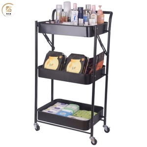 Rotating Trolleys Square Layered Shelf Storage Rack Kitchen Rotating 3 Tier Storage Shelf Rack With Wheels Black