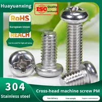 Sekrup Mesin Metrik Kepala Pan Head Baja Tahan Karat Huayuanxing 304, Panjang M3/M4/M5/M6/M8 Level 6.8, Finishing Standar