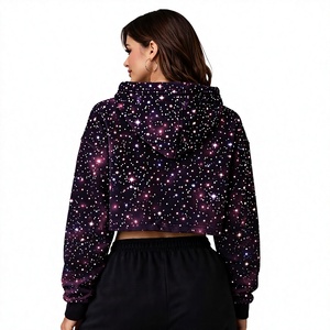 Sudadera con capucha de punto lavada con pedrería integral personalizada, estilo moderno, con estampado cosmético sublimado, tipo crop top, con pedrería, USA - Product Image 2