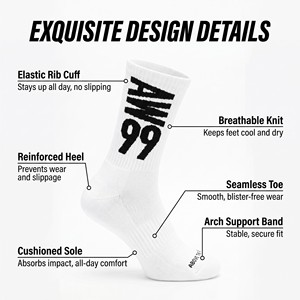 Chaussettes de sport respirantes brodées avec logo personnalisé, en coton peigné, séchage rapide, tricotées, pour la course à pied, faible MOQ, MOQ 50 - Product Image 2
