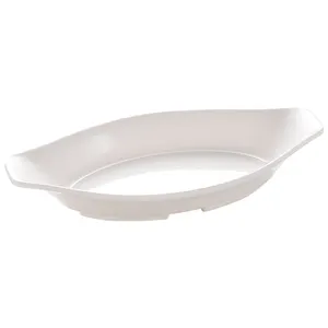 Yüksek kaliteli melamin yemek tabağı beyaz Oval tekne şekilli melamin japon Sashimi çanak