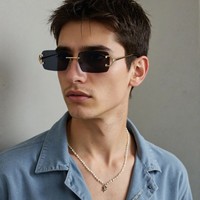 Lunettes de soleil carrées sans monture 2026 pour femmes et hommes, monture en métal doré de luxe, verres dégradés gris UV400, lunettes de mode de haute qualité