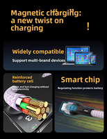 Kabel Magnet USB-C ke Type-C 4-in-1 100W dengan Pengisian Cepat 6A/5A untuk Mobil, Ponsel 16, S24/S23 Ultra, iPad, MacBook