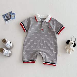 2025 été nouveau-né bébé rayé combinaison décontracté coton Design avec bouton pression fermeture lettre imprimer bébé barboteuses - Product Image 6