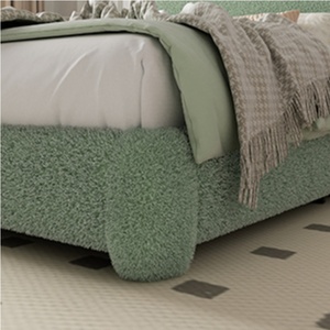 Cadre de <span class=keywords><strong>lit</strong></span> moderne réglable en tissu bouclé <span class=keywords><strong>vert</strong></span> sauge avec tête de <span class=keywords><strong>lit</strong></span> incurvée en tissu Teddy doux, <span class=keywords><strong>lit</strong></span> plateforme sans sommier requis - Product Image 3