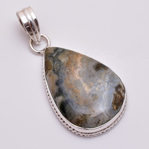 จี้พลอยเงิน 925 แข็ง, จี้พลอยอาเกตธรรมชาติมอส, ผู้จัดจําหน่ายเครื่องประดับพลอยชั้นดีใหม่ - Product Image 4