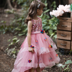 Children's Princess Dress Pink Tulle Floral Vest A-Line Flower Girl Dress Piano Performance Costume - Product Image 2