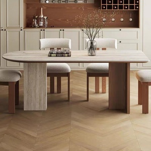 Tavolo da <span class=keywords><strong>Cucina</strong></span> in Legno Massello Stile Retrò Francese, Tavolo Creativo Vintage Semi-Ovale per Piccoli Appartamenti - Product Image 1