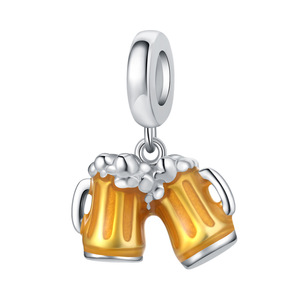 Trendy white brass cheering beer mug pendant, niche personalized DIY <b>bracelet</b> and accessory pendant wholesale, women's style - Product Image 1