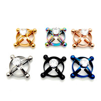 Anneaux de mamelon en acier inoxydable sans perçage Bouclier de pression réglable Anneaux de mamelon Barre Anneau de mamelons en strass Bijoux de corps