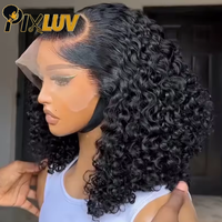 Perruques Courtes Bob Frisées Kinky Pas Chères en Cheveux Humains Naturels Vietnamiens Sans Colle, Perruques Lace Front pour Femmes Noires, Perruques Frontales HD Lace