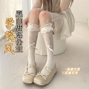 <b>Lace</b> Socks Women Milky <b>White</b> Calf Length Hollow Out Ultra Thin 0D Polyester Spring Summer JK Style School Uniform Fashion - Product Image 1