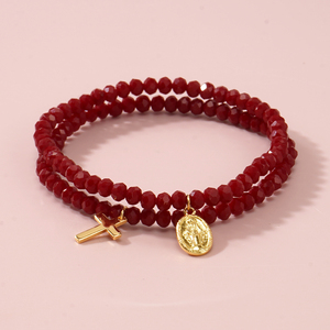 Ensemble de bracelets catholiques en cristal rouge Go2boho, bracelet à double rangée de perles avec croix et charme de la Vierge Marie, bracelets de foi pour femmes - Product Image 4