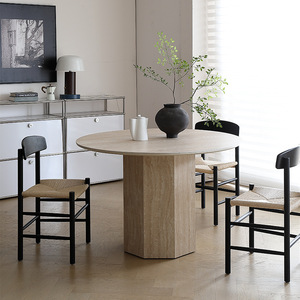 Mesa de comedor redonda con acabado de grano de madera, estructura estable para casas pequeñas - Product Image 5