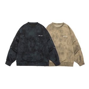 男士扎染圆领 T 恤运动衫棉质长袖休闲大码宽松版型落肩 6XL 7XL - Product Image 1