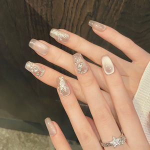 Nouvelles Faux Ongles Courts Faits Main Style Chinois, Motif Œil de Chat, Serpent et Bambou, Sertis de Diamants, Simples et Tendance, à Presser - Product Image 4